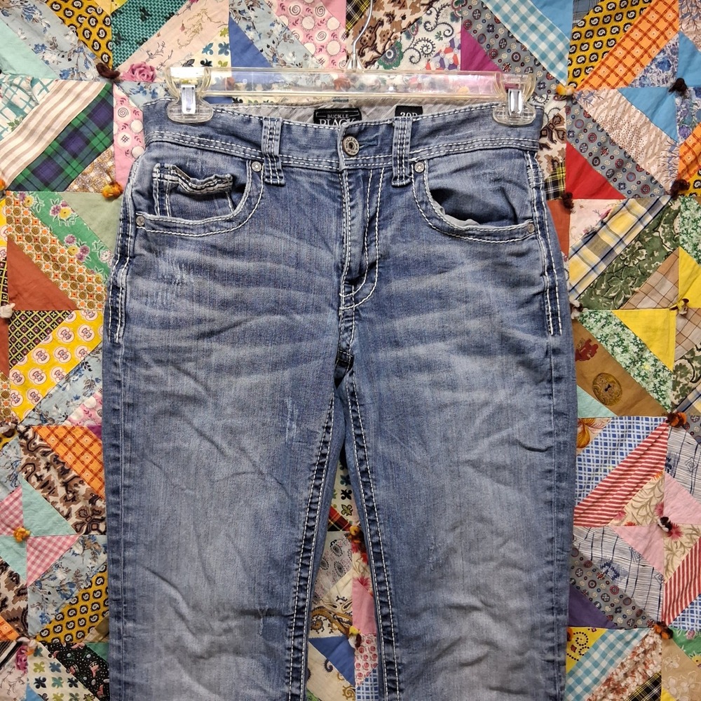 Buckle Black Bootleg Jeans Mens 30R Blue Fit No 9 Heavy Stitch